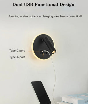 Moderne LED Wandlamp met USB Oplaadpoorten – Verstelbare Leeslamp en Sfeerverlichting voor Slaapkamer en Hotel