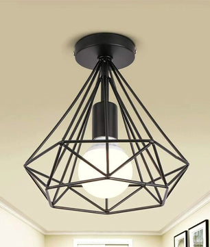 Industriële Vintage Plafondlamp – Zwarte Metalen Semi-Inbouwlamp met E27 Fitting