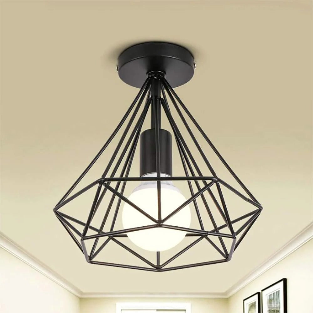 Industriële Vintage Plafondlamp – Zwarte Metalen Semi-Inbouwlamp met E27 Fitting