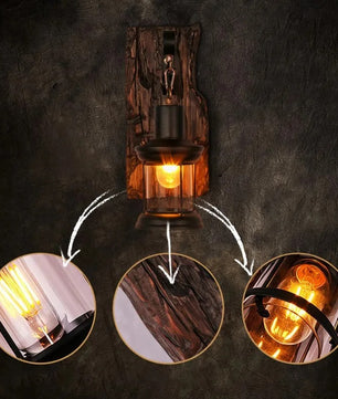Industriële Wandkandelaar van Hout en Metaal – Rustieke Wandlamp met E27 Fitting voor Bar, Loft, Gang en Woonkamer