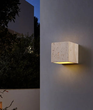 Vierkante Natuursteen Wandlamp – Waterdichte Binnen en Buiten Sfeerverlichting voor Tuin en Hal