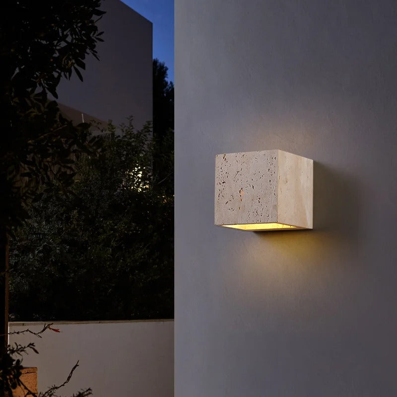 Vierkante Natuursteen Wandlamp – Waterdichte Binnen en Buiten Sfeerverlichting voor Tuin en Hal