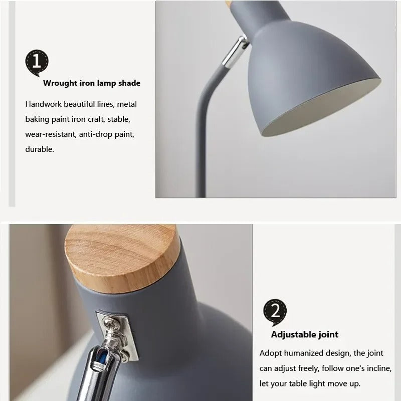 Houten Nordic Tafellamp – Scandinavische Flexibele Bureaulamp met E27 Fitting – Minimalistisch Design voor Woonkamer en Kantoor