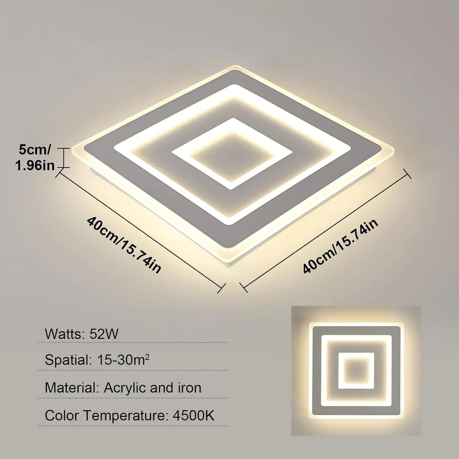 Moderne Vierkante LED Plafondlamp – 42W Acryl Wit – Heldere Basisverlichting voor Slaapkamer, Woonkamer en Keuken