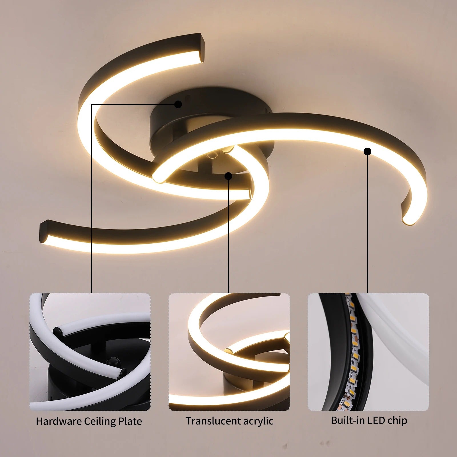 Moderne LED Plafondlamp – Spiraalvormig Design 52 cm met Warm Wit Licht 24W voor Woonkamer en Slaapkamer