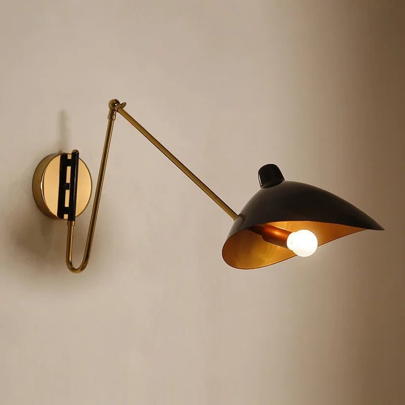 Industriële Wandlamp met Lange Arm – Verstelbare Scharnierarm en Matte Metalen Kap – E14 Leeslamp voor Slaapkamer, Woonkamer & Hotel