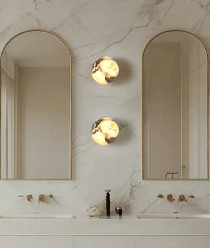 Luxe Marmeren Wandlamp – Natuurlijk Zwart Marmer – Ronde Design Wandverlichting met LED voor Slaapkamer en Woonkamer