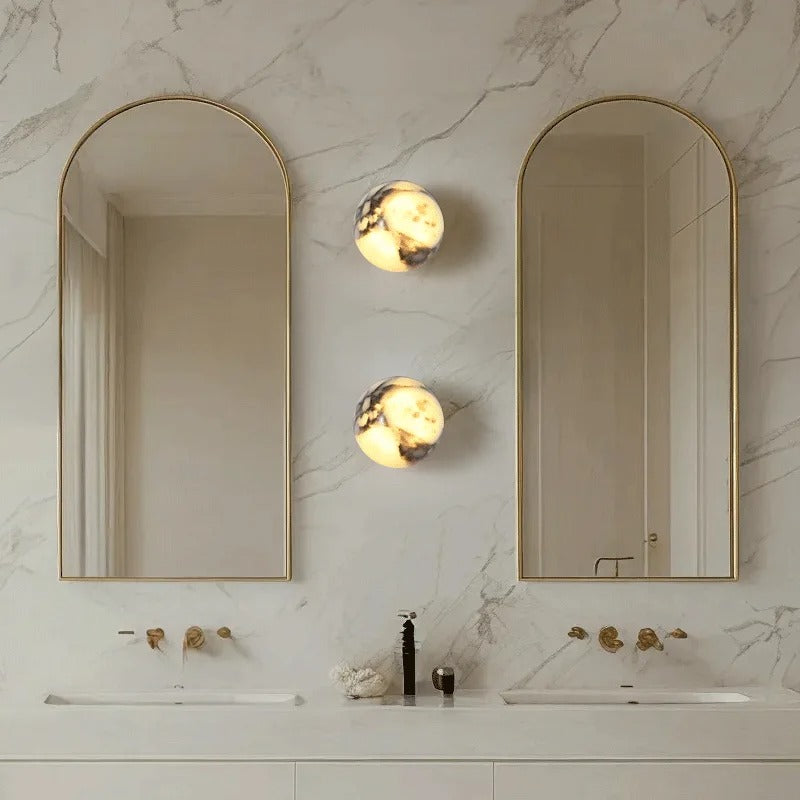Luxe Marmeren Wandlamp – Natuurlijk Zwart Marmer – Ronde Design Wandverlichting met LED voor Slaapkamer en Woonkamer