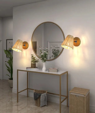Retro Rotan Wandlamp – Handgeweven Bohemian Wandverlichting met Schakelaar en LED