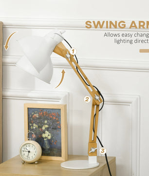 Verstelbare Bureaulamp met Klembasis – Leeslamp met Zwenkarm, Bamboe Design en E27 Fitting
