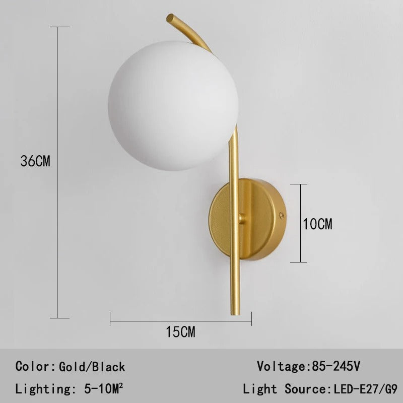 LED Glazen Bol Wandlamp – Metalen Design Wandverlichting in Goud of Zwart – Moderne Sfeerlamp voor Woonkamer en Slaapkamer