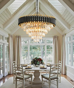 Moderne Kristallen Kroonluchter – 6-Laags Ronde Hanglamp in Zwart en Goud met K9 Kristallen