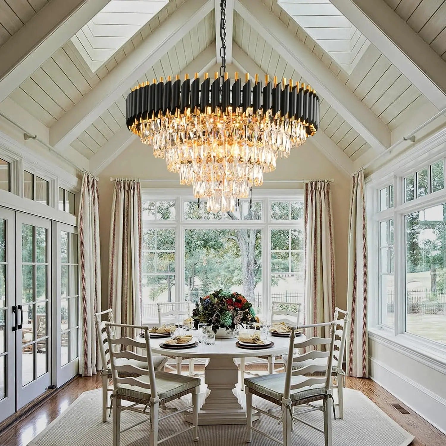 Moderne Kristallen Kroonluchter – 6-Laags Ronde Hanglamp in Zwart en Goud met K9 Kristallen