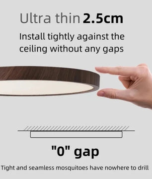Ultradunne Ronde LED Plafondlamp met Houtnerf – Walnootlook – 24W Ø30 cm – Driekleurig Licht voor Woonkamer en Slaapkamer