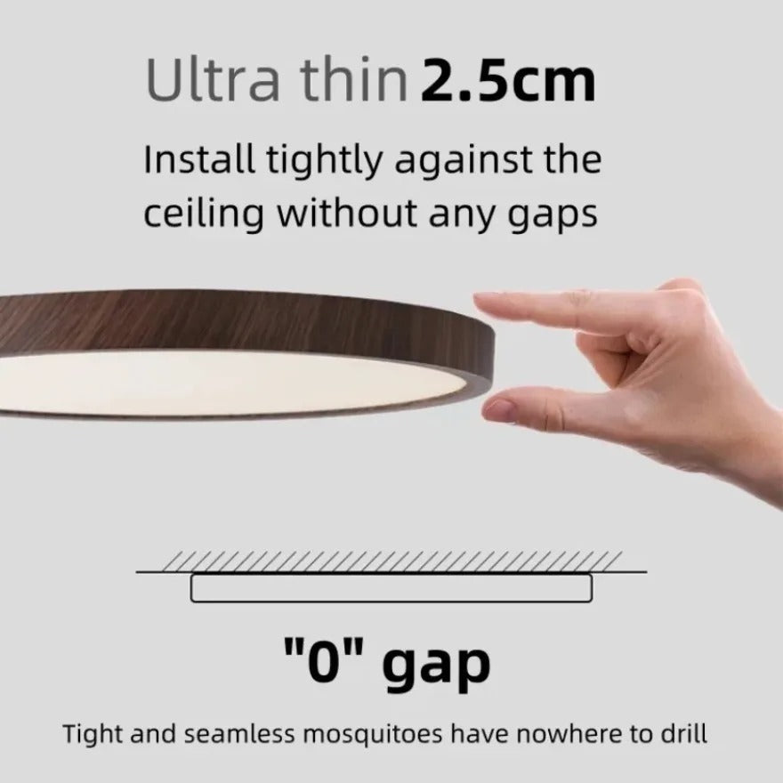 Ultradunne Ronde LED Plafondlamp met Houtnerf – Walnootlook – 24W Ø30 cm – Driekleurig Licht voor Woonkamer en Slaapkamer