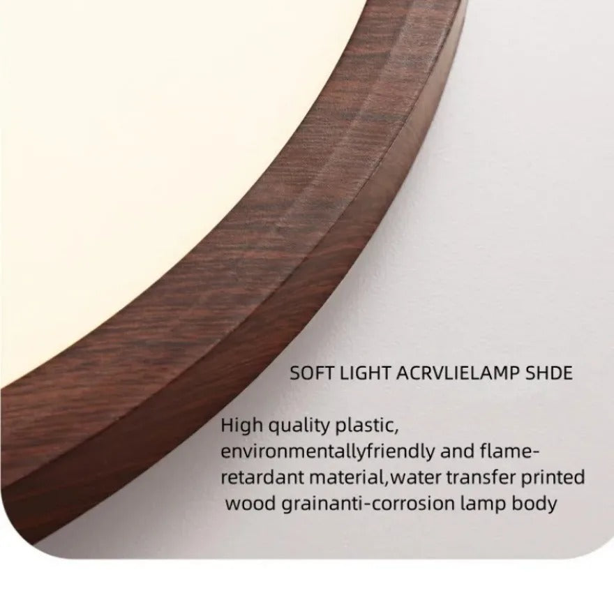 Ultradunne Ronde LED Plafondlamp met Houtnerf – Walnootlook – 24W Ø30 cm – Driekleurig Licht voor Woonkamer en Slaapkamer