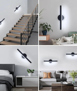 Moderne LED Wandlamp – 12W Draaibaar 360° – Zwart Aluminium en Acryl – Koel Wit 6500K – Voor Woonkamer, Hal en Studieruimte