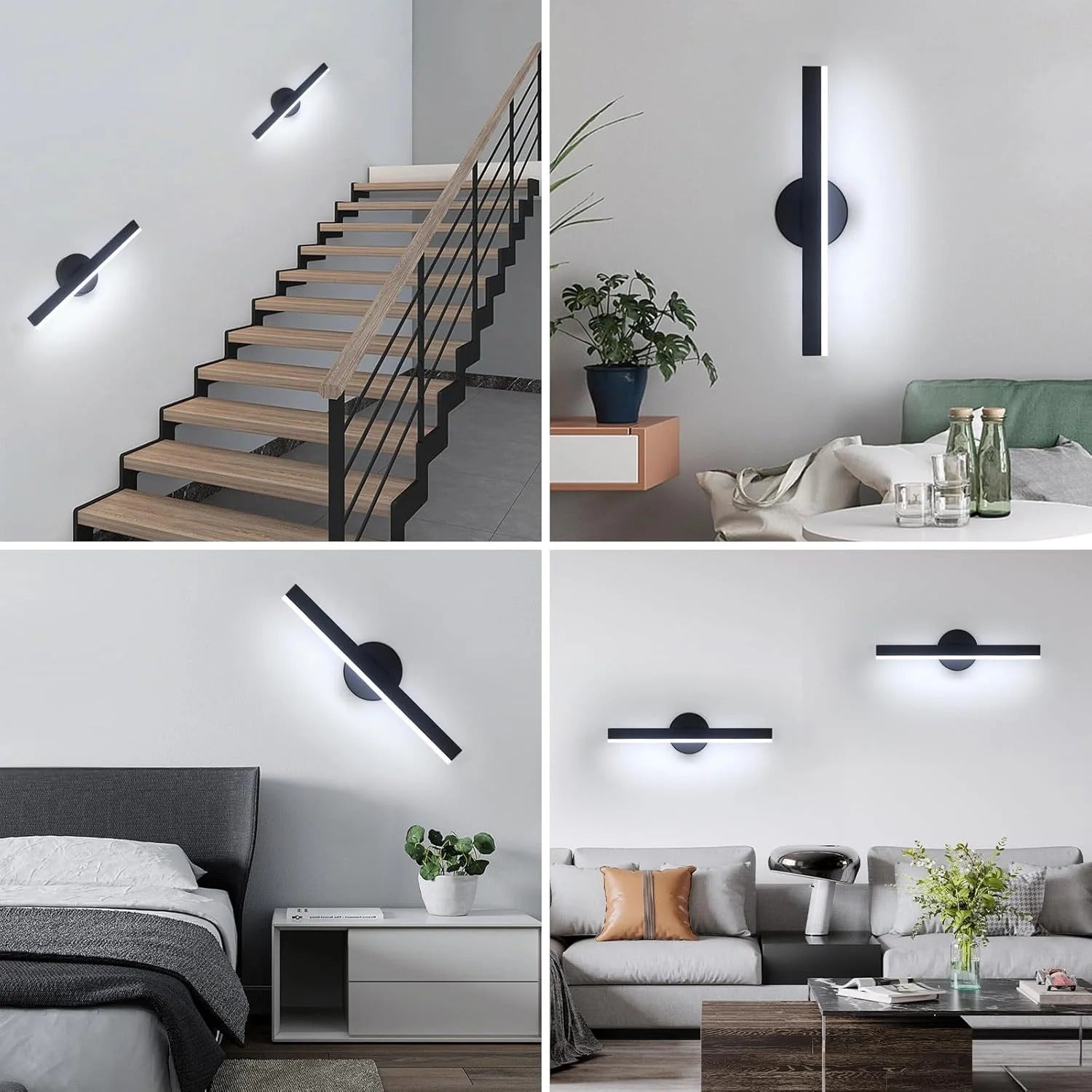 Moderne LED Wandlamp – 12W Draaibaar 360° – Zwart Aluminium en Acryl – Koel Wit 6500K – Voor Woonkamer, Hal en Studieruimte