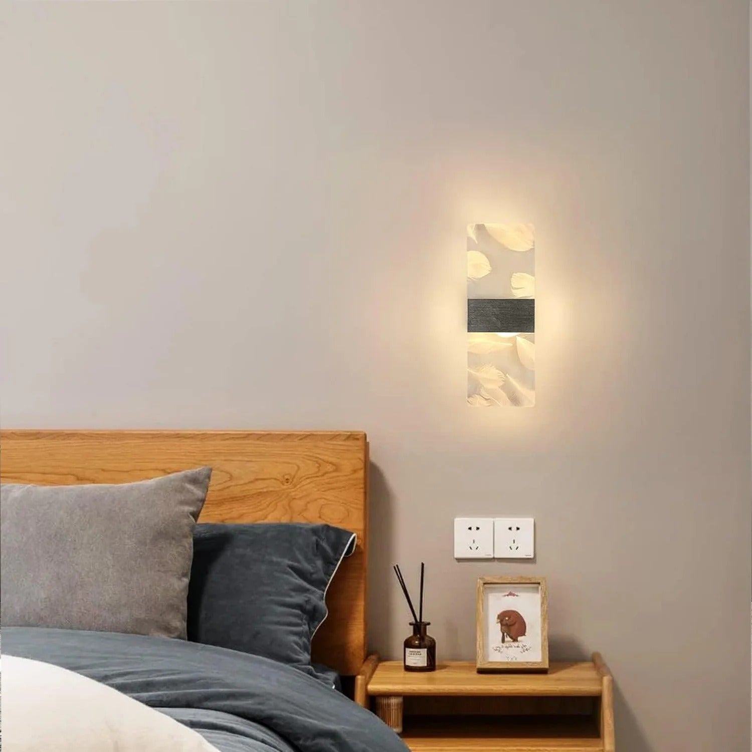 Set van 2 Moderne LED Wandlampen – 12W Rechthoekig Acryl – Warm Wit 3000K – Zilver/Zwart – Binnenverlichting voor Woonkamer, Slaapkamer en Gang