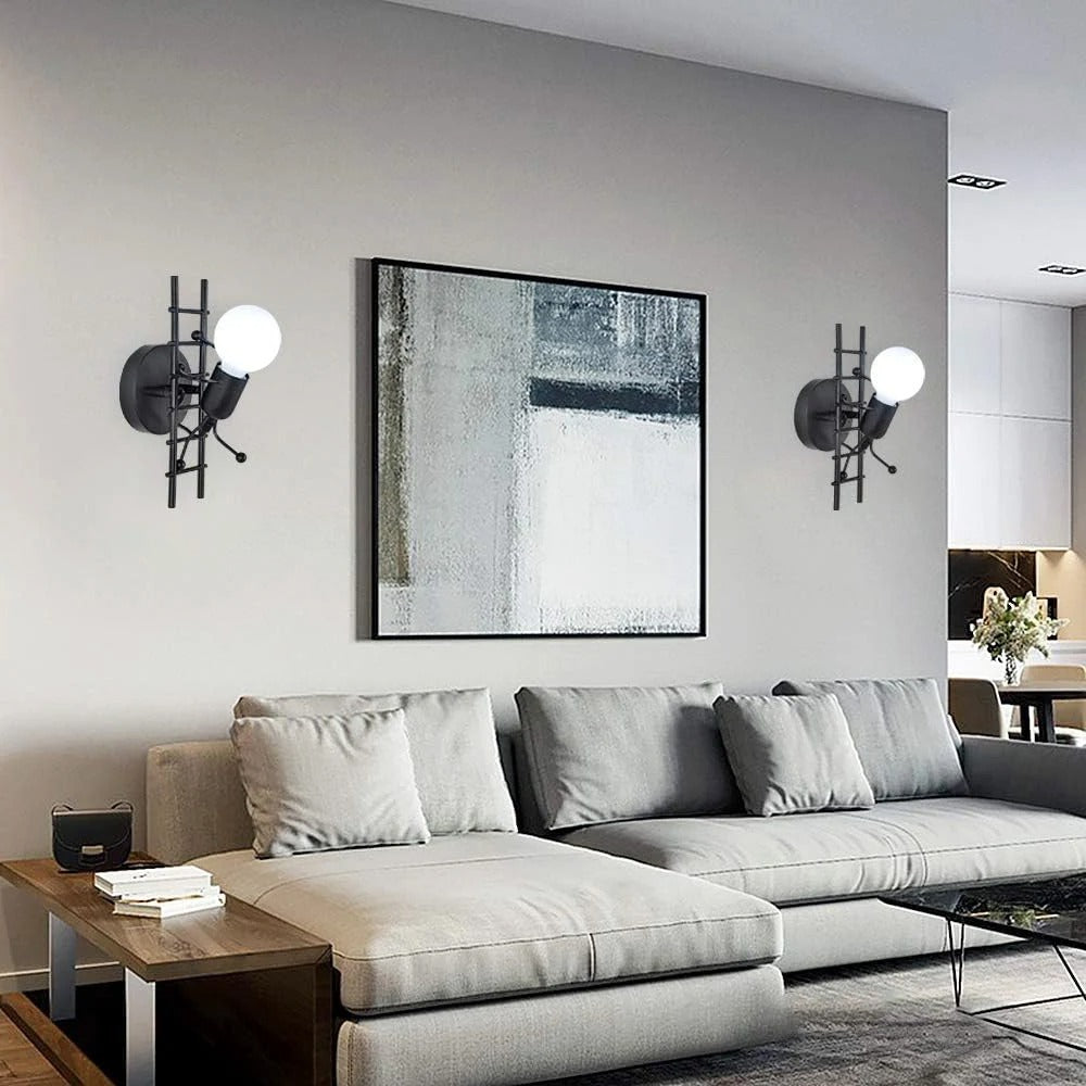 Zwarte Wandlamp – Moderne Vintage Metalen Wandkandelaar – E27 Fitting – Voor Woonkamer, Slaapkamer en Hal