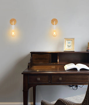 Set van 4 Vintage Industriële Wandlampen – Zwart IJzer met Hout – E27 Fitting – Binnenverlichting voor Woonkamer, Gang en Eetkamer