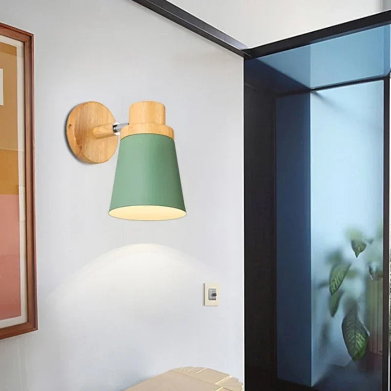 Moderne LED Wandlamp – IJzer en Hout met E27 Fitting – Macaron Design voor Woonkamer en Slaapkamer