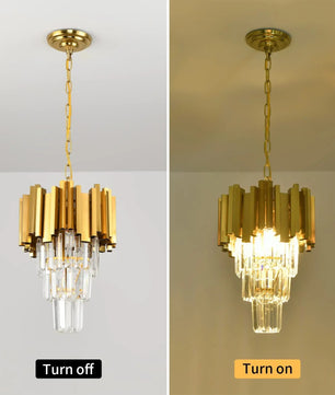 Gouden Kristallen Hanglamp – Moderne 3-lichts Plafondlamp van Metaal met K9 Kristallen en E14 Fittingen – Luxe Design voor Eetkamer, Keuken en Entree