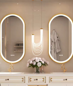 Ovale LED Badkamerspiegel met Gouden Frame – Dimbaar, Anticondens & Touchbediening – Luxe Spiegel met 3 Lichtkleuren en Geheugenfunctie