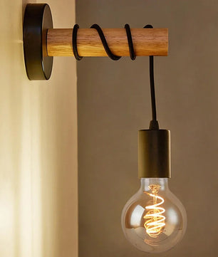 Retro Houten Wandlamp – Vintage Design met E27 Fitting – Sfeervolle Wandverlichting voor Woonkamer en Slaapkamer