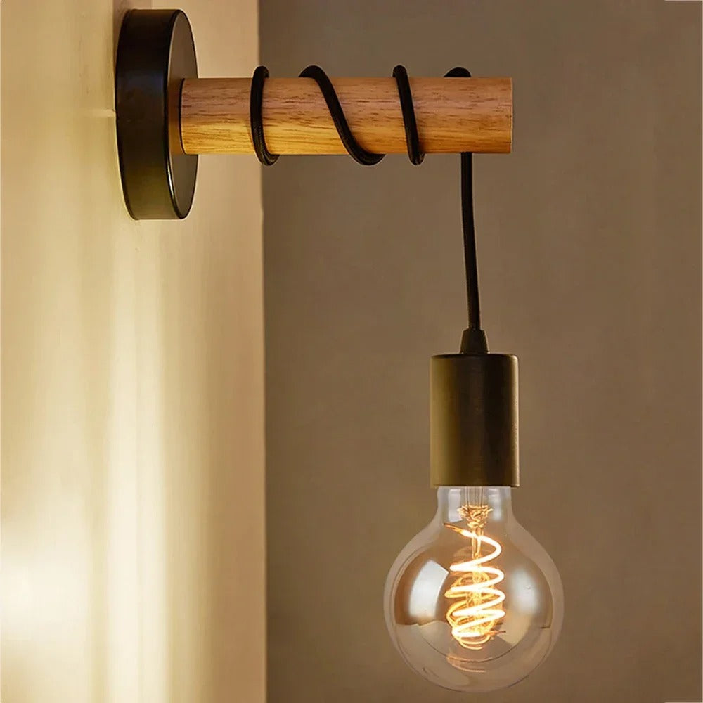 Retro Houten Wandlamp – Vintage Design met E27 Fitting – Sfeervolle Wandverlichting voor Woonkamer en Slaapkamer