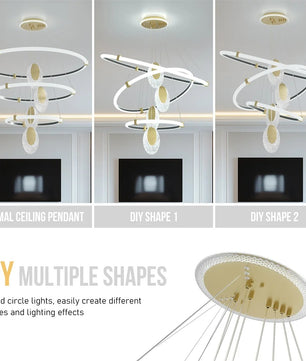 3-Lagen LED Kroonluchter met Acryl Waterdruppels – Moderne Plafondlamp met 3 Lichtkleuren en Verstelbare Ophanging