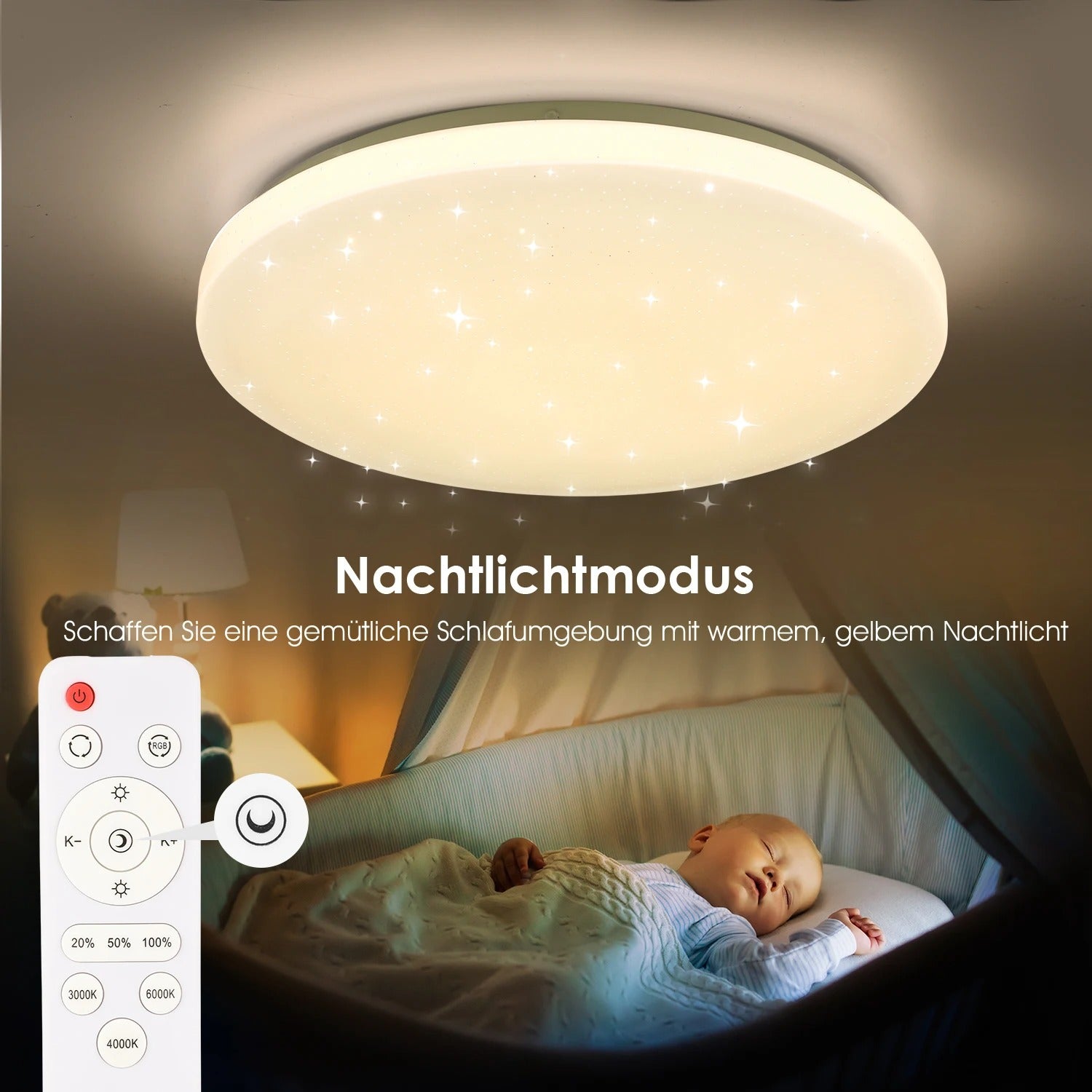 RGB LED Plafondlamp 40 cm – 36W Dimbaar met Sterrenhemel Effect en Afstandsbediening – Moderne RGB Plafondverlichting voor Woonkamer, Slaapkamer en Badkamer