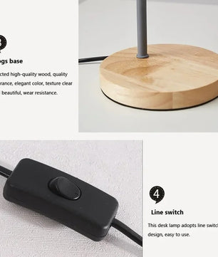 Houten Nordic Tafellamp – Scandinavische Flexibele Bureaulamp met E27 Fitting – Minimalistisch Design voor Woonkamer en Kantoor