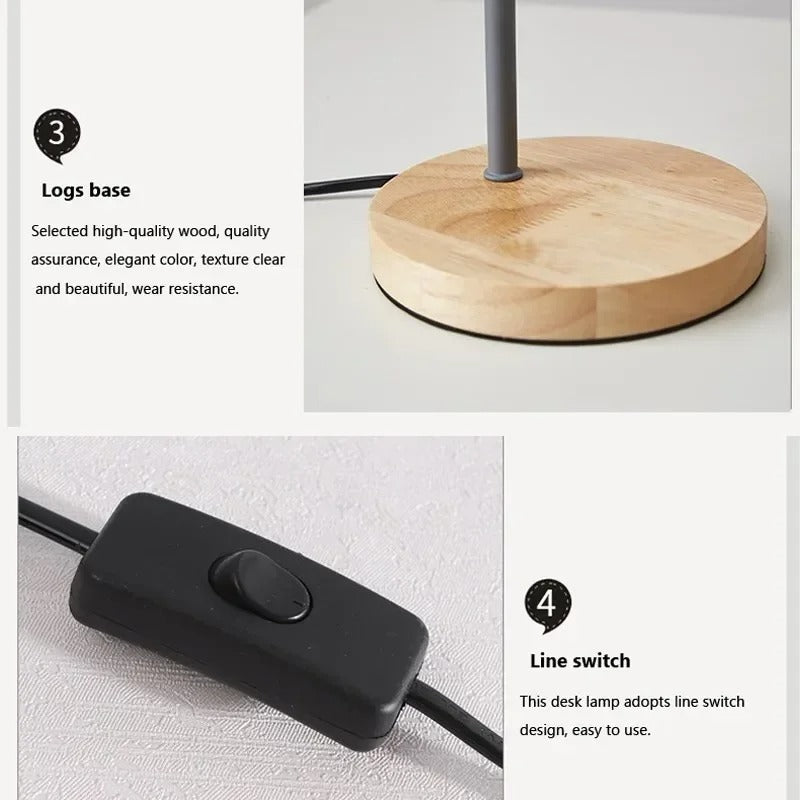 Houten Nordic Tafellamp – Scandinavische Flexibele Bureaulamp met E27 Fitting – Minimalistisch Design voor Woonkamer en Kantoor