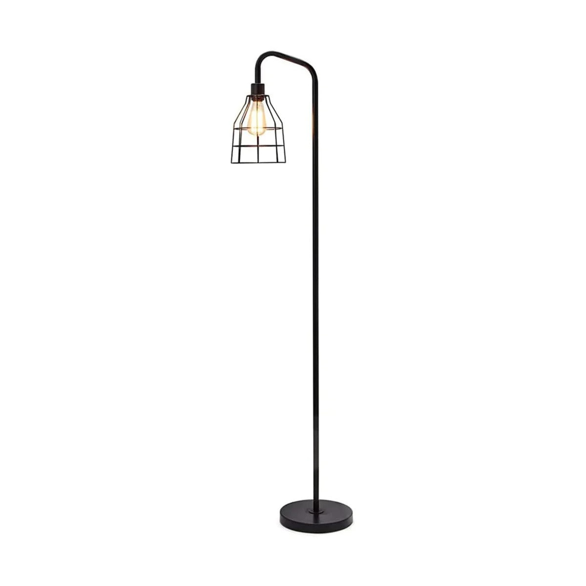 Industriële Vloerlamp Zwart Metaal – Staande Lamp met Druppelvormige Kooikap – E27 Industriële Sfeerverlichting voor Woonkamer en Slaapkamer