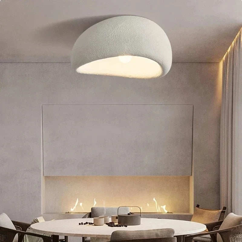 Nordic Wabi-Sabi LED Plafondlamp – Minimalistische Ronde Plafondverlichting van Hars