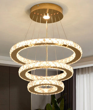 Luxe Kristallen LED Hanglamp – Moderne Kroonluchter van Kristal en RVS met Afstandsbediening – Instelbare Lichtkleur voor Woonkamer en Eetkamer