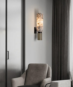 Moderne Marmeren Wandlamp – Natuurlijk Marmer met LED Verlichting – Luxe Design Wandlamp voor Woonkamer en Slaapkamer