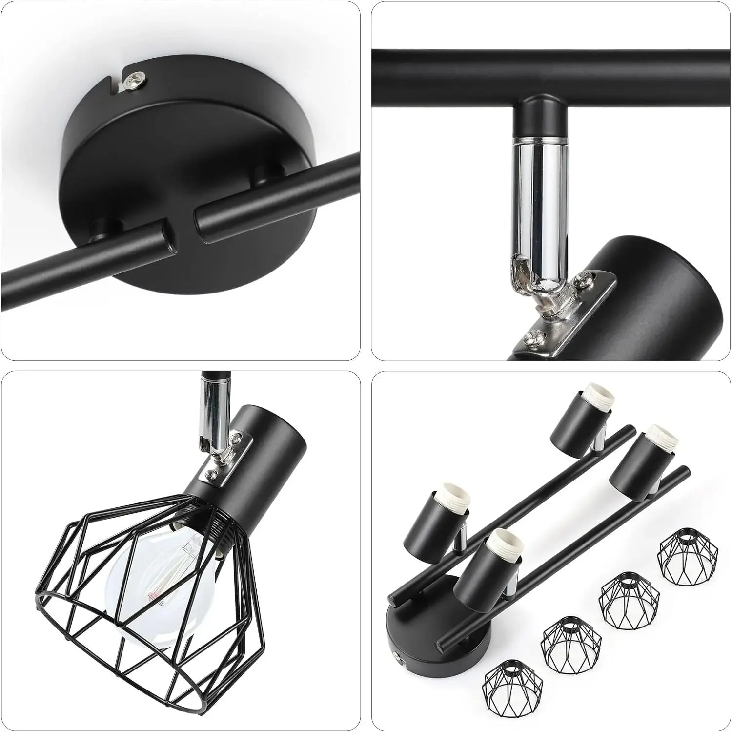 LED Spotlightset 4-Vlam Zwart – Draaibare Plafond- en Wandlamp – E14 Fitting – Inclusief 4× 6W LED Lampen