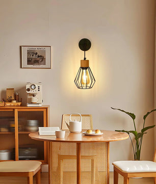 Vintage Industriële Wandlamp – Zwart Metalen Wandverlichting met Houtaccent en E27 Fitting – Retro Design voor Interieur