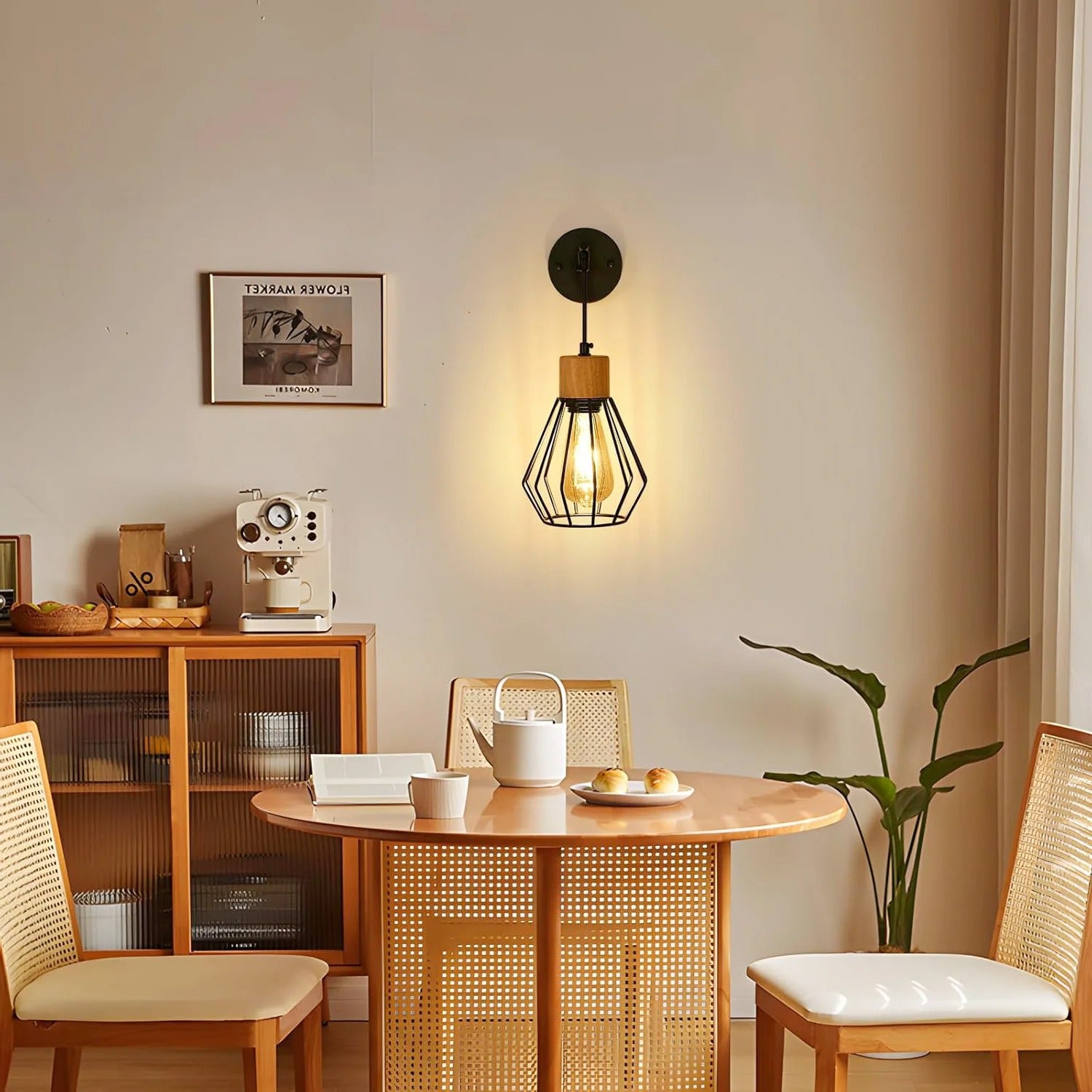 Vintage Industriële Wandlamp – Zwart Metalen Wandverlichting met Houtaccent en E27 Fitting – Retro Design voor Interieur