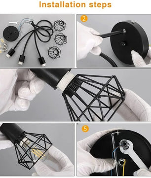 Industriële 3-Lichts Plafondlamp – Zwart Aluminium Kooi Ontwerp – E27 Fittingen – Moderne Plafondverlichting voor Keuken, Woonkamer en Hal