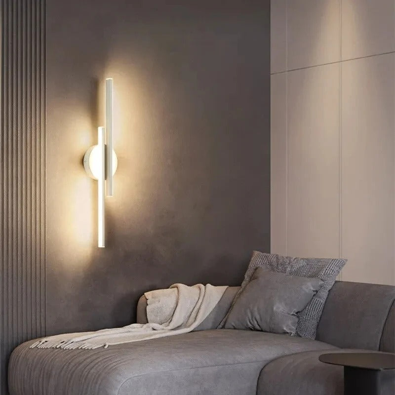 LED Wandlamp Dubbellijn – Scandinavisch Minimalistisch Design met Driekleuren LED – Moderne Acryl Wandverlichting voor Woonkamer en Slaapkamer