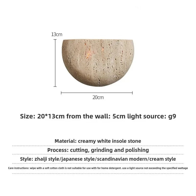 Wabi-Sabi Steen Wandlamp – Retro & Sfeervolle Muurverlichting, Minimalistisch Design