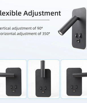 Nachtkastje Wandlamp met USB – 3-in-1 LED Leeslamp en Wandverlichting met Draaibare Spot