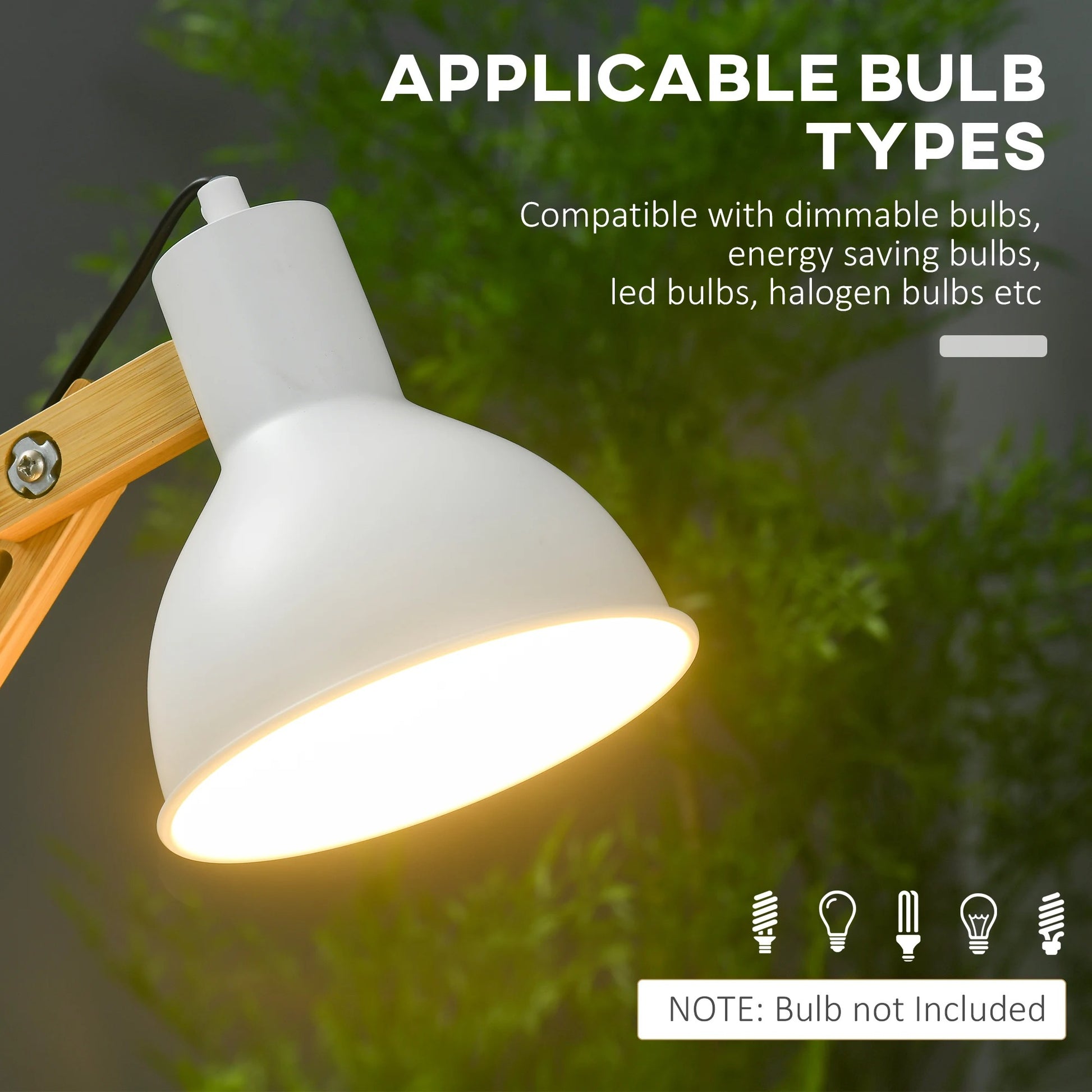 Verstelbare Bureaulamp met Klembasis – Leeslamp met Zwenkarm, Bamboe Design en E27 Fitting