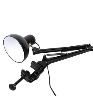 Flexibele Bureaulamp met Zwenkarm en Tafelklem – Zwarte Metalen Werklamp met E27/E26 Fitting voor Kantoor en Studio