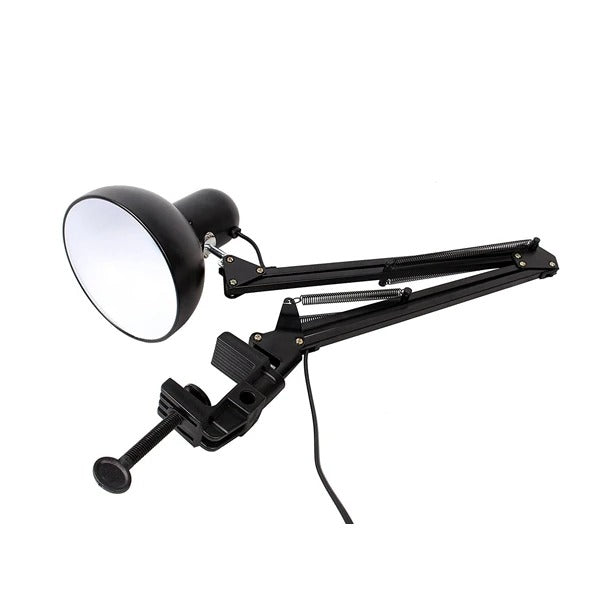 Flexibele Bureaulamp met Zwenkarm en Tafelklem – Zwarte Metalen Werklamp met E27/E26 Fitting voor Kantoor en Studio