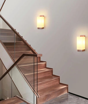 Vintage Houten Wandlamp – Glazen Lampenkap met E27 Fitting – Sfeervolle Wandverlichting voor Gang, Slaapkamer & Eetkamer