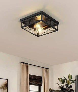 Retro Industriële Plafondlamp Zwart – Metalen Opbouwlamp met 2× E27 Fittingen voor Keuken en Eetkamer